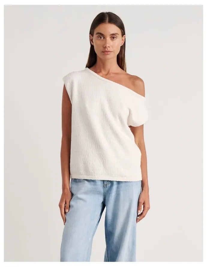 JAG Arden Off Shoulder Knit Top in White