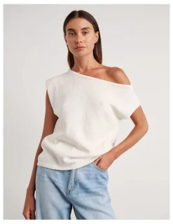 JAG Arden Off Shoulder Knit Top in White