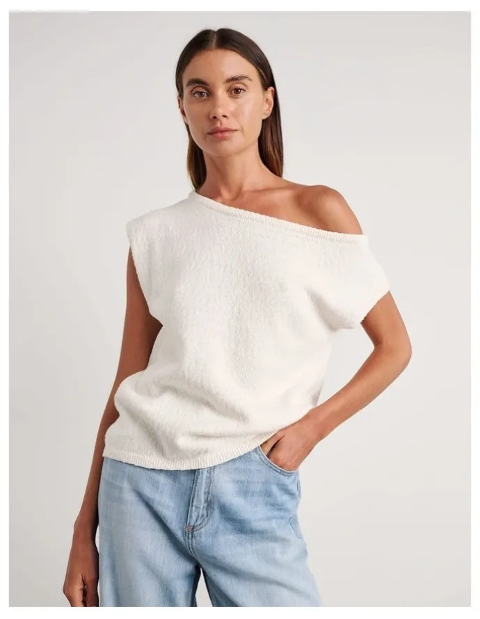 JAG Arden Off Shoulder Knit Top in White