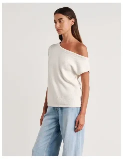 JAG Arden Off Shoulder Knit Top in White