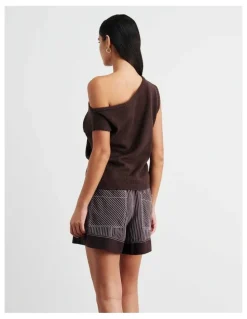 JAG Arden Off Shoulder Knit Jumper in Brown