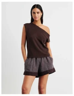 JAG Arden Off Shoulder Knit Jumper in Brown