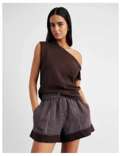 JAG Arden Off Shoulder Knit Jumper in Brown