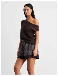 JAG Arden Off Shoulder Knit Jumper in Brown