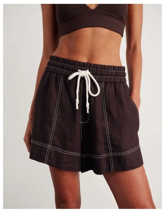 JAG Gigi Linen Pull On Shorts in Brown
