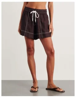JAG Gigi Linen Pull On Shorts in Brown