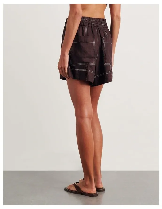 JAG Gigi Linen Pull On Shorts in Brown