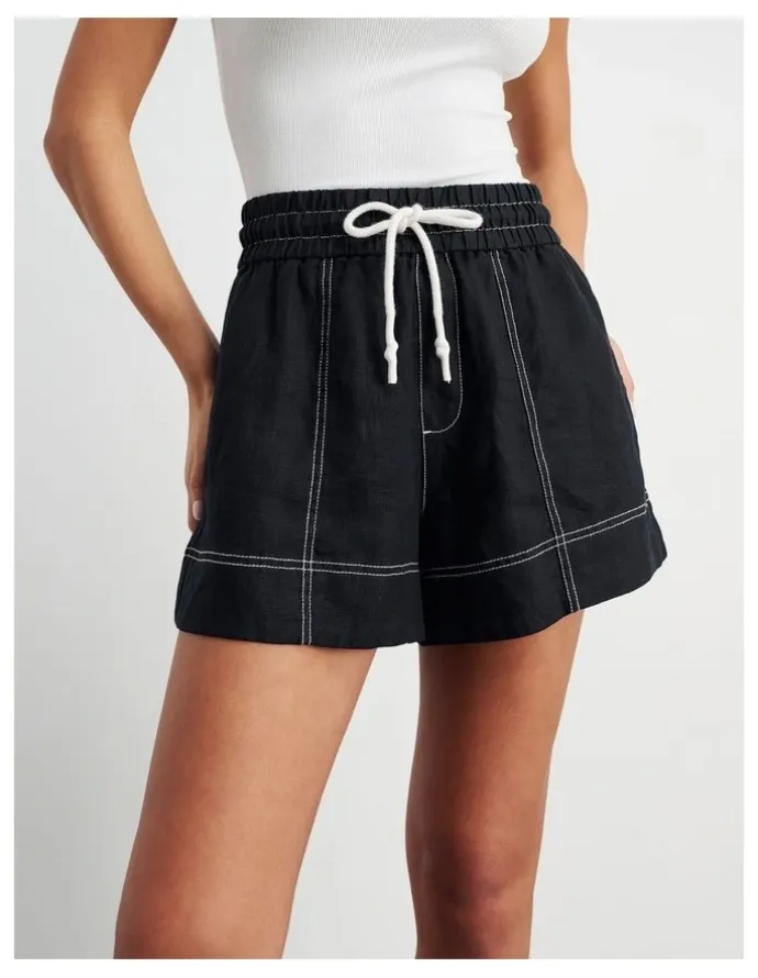 JAG Gigi Linen Pull On Shorts in Black