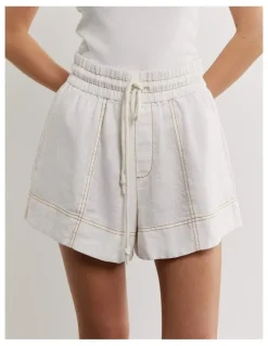 JAG Gigi Linen Pull On Shorts in White