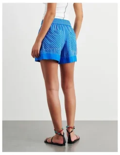 JAG Gigi Stripe Pull On Short in Blue