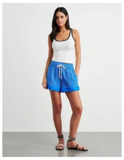 JAG Gigi Stripe Pull On Short in Blue