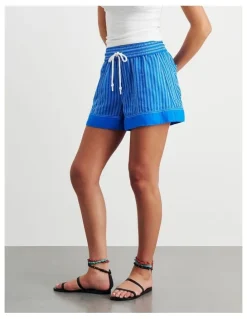 JAG Gigi Stripe Pull On Short in Blue