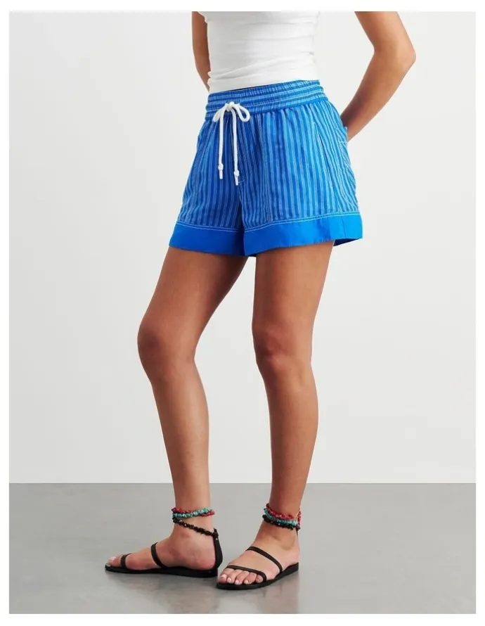 JAG Gigi Stripe Pull On Short in Blue