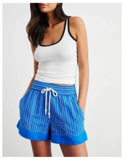JAG Gigi Stripe Pull On Short in Blue