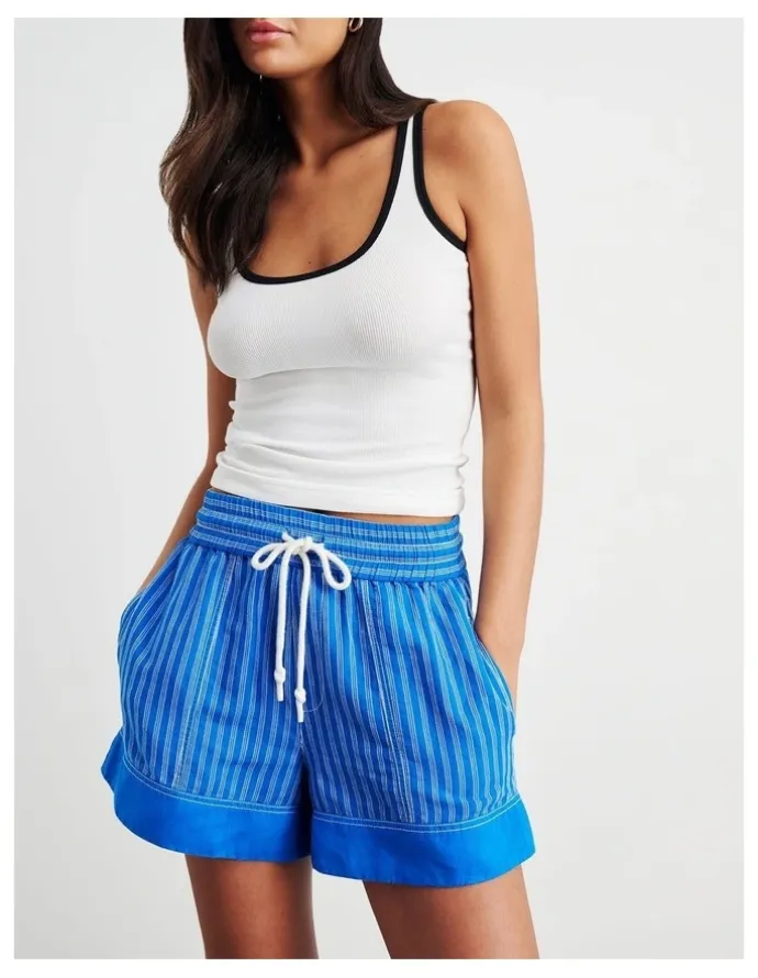 JAG Gigi Stripe Pull On Short in Blue