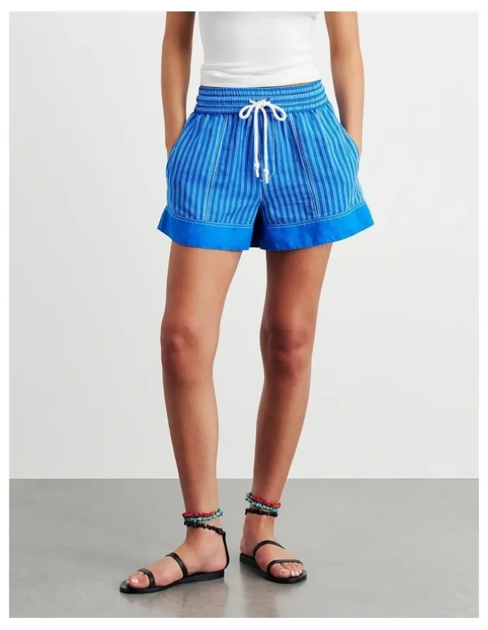 JAG Gigi Stripe Pull On Short in Blue