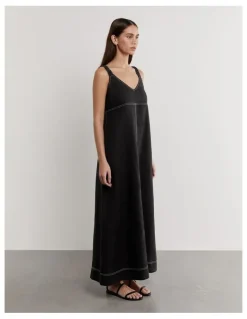 JAG Sara Linen Midi Dress in Black