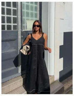 JAG Sara Linen Midi Dress in Black
