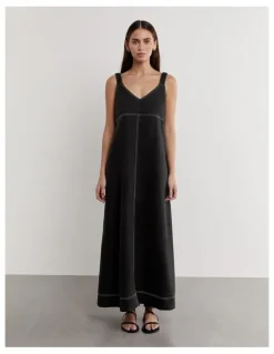 JAG Sara Linen Midi Dress in Black