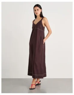 JAG Sara Linen Midi Dress in Dark Chocolate