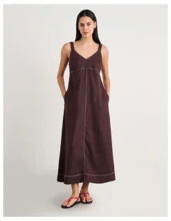 JAG Sara Linen Midi Dress in Dark Chocolate