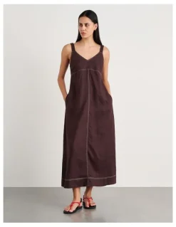 JAG Sara Linen Midi Dress in Dark Chocolate