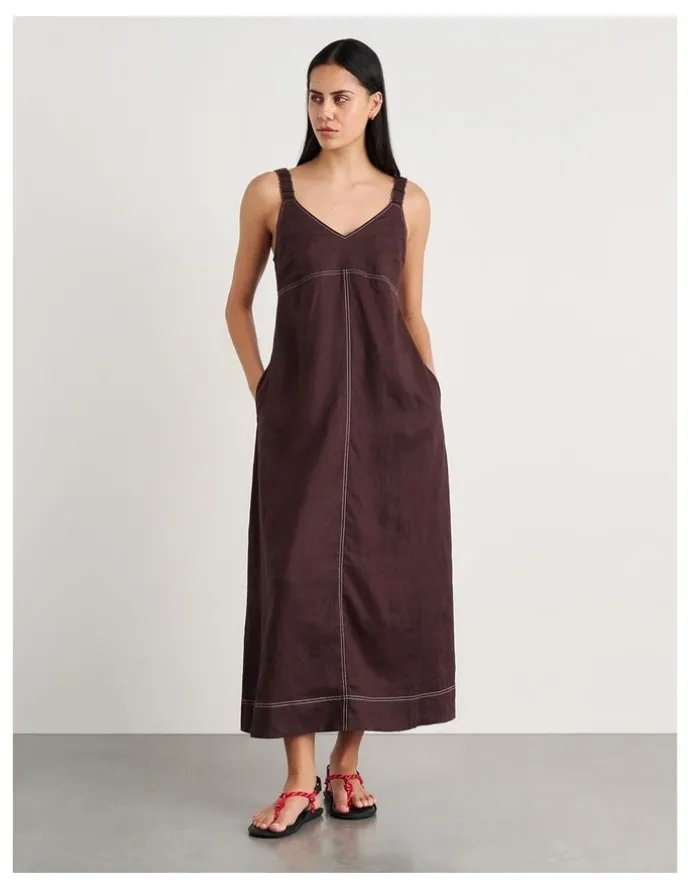 JAG Sara Linen Midi Dress in Dark Chocolate