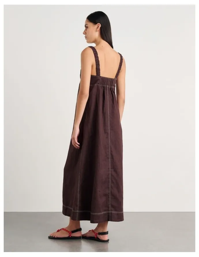 JAG Sara Linen Midi Dress in Dark Chocolate
