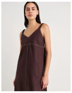 JAG Sara Linen Midi Dress in Dark Chocolate