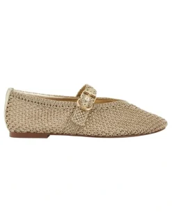 Jane Debster Elope Flat Shoes in Gold Crochet