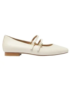 Jane Debster Freda Leather Flat Shoes in Ivory