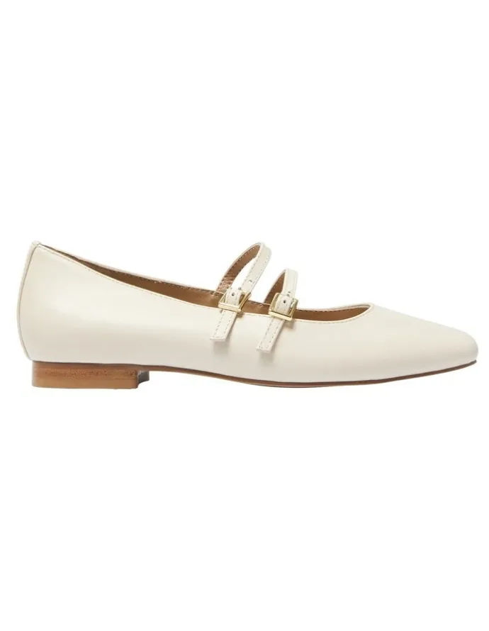 Jane Debster Freda Leather Flat Shoes in Ivory