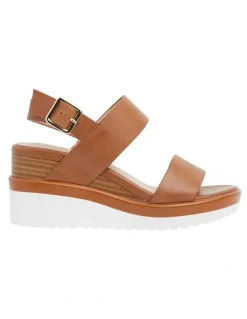 Jane Debster Indiana Wedge Sandals in Tan Leather