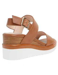 Jane Debster Indiana Wedge Sandals in Tan Leather