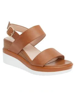 Jane Debster Indiana Wedge Sandals in Tan Leather
