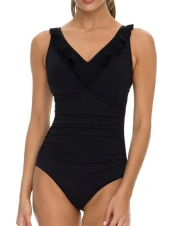 Jantzen Cosmopolitan Ruch Mesh Frill DD/E Cup One Piece Swimsuit in Black