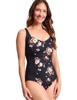 Jantzen Hartland Ruched Front One Piece in Black and Pink Floral Print