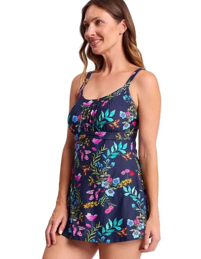Jantzen Jantzen Select Empire Swim Dress in Navy and Multi Floral Print