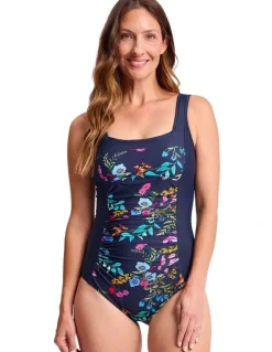 Jantzen Jantzen Select Square Neck One Piece in Navy and Multi Floral Print