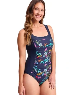 Jantzen Jantzen Select Square Neck One Piece in Navy and Multi Floral Print