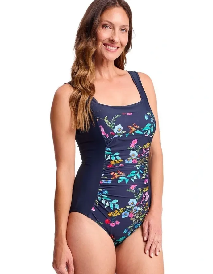 Jantzen Jantzen Select Square Neck One Piece in Navy and Multi Floral Print