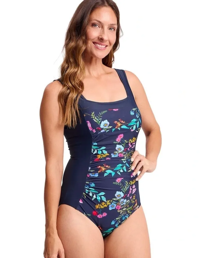 Jantzen Jantzen Select Square Neck One Piece in Navy and Multi Floral Print