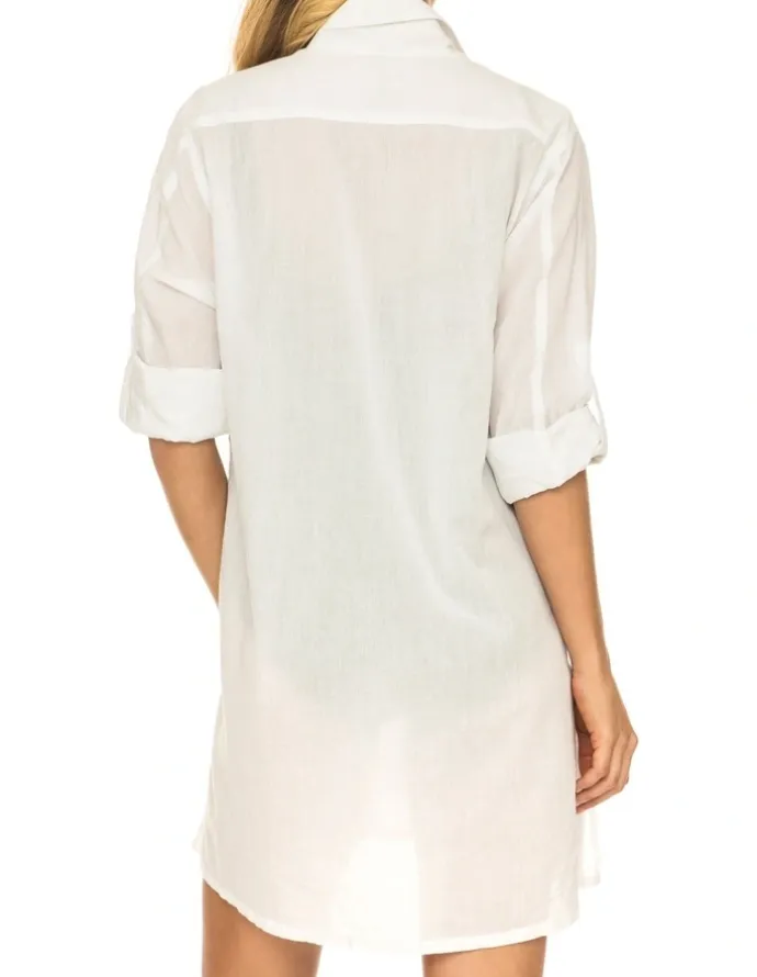 Jantzen Classic Cotton Rolled Sleeve Longline Shirt White