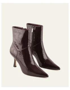 Jo Mercer Amari High Ankle Boots in Merlot Crinkle Patent