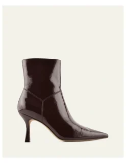 Jo Mercer Amari High Ankle Boots in Merlot Crinkle Patent