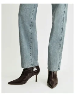 Jo Mercer Amari High Ankle Boots in Merlot Crinkle Patent