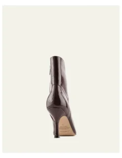 Jo Mercer Amari High Ankle Boots in Merlot Crinkle Patent