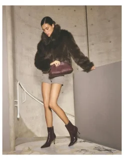 Jo Mercer Amari High Ankle Boots in Merlot Crinkle Patent