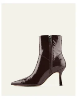 Jo Mercer Amari High Ankle Boots in Merlot Crinkle Patent