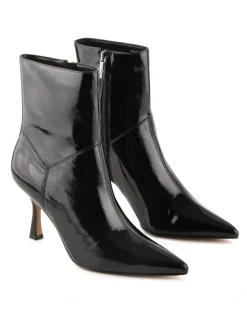 Jo Mercer Amari High Ankle Boots in Black Crinkle Patent